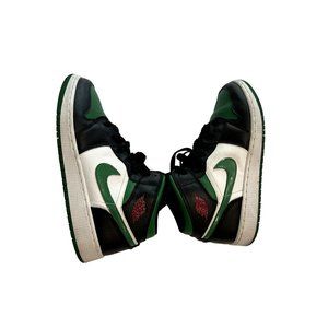 Nike Jordan 1 Mid Sneakers in Black Pine Green White Gym Red